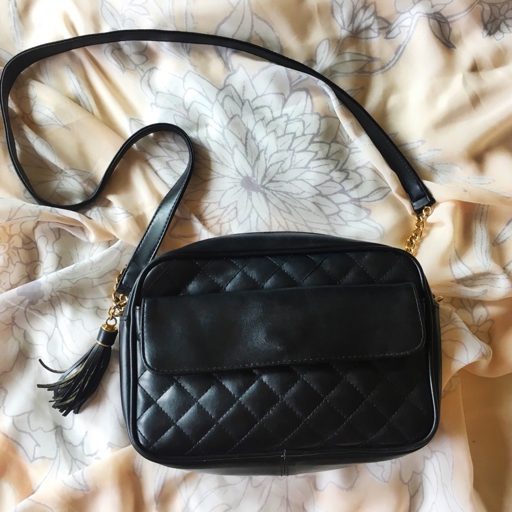 Black Quilted Purse w/ Gold-Colored Hardware